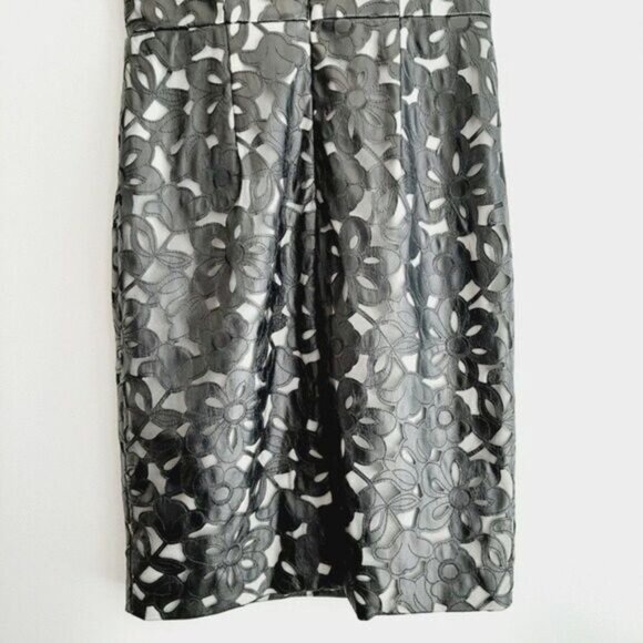 CALVIN KLEIN Floral Faux Leather Lace Sheath Dress SZ 4 - Picture 9 of 12